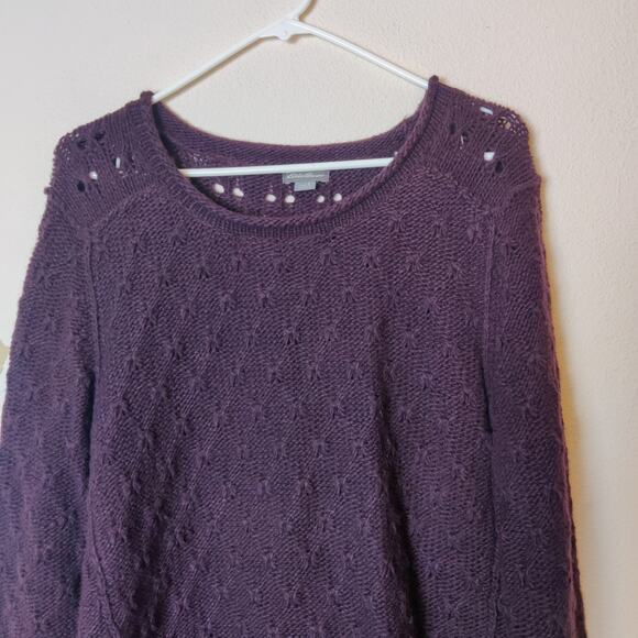 Eddie Bauer Women's Lambswool Camel Pointelle Knit Tunic Sweater Large Purple - Picture 3 of 10